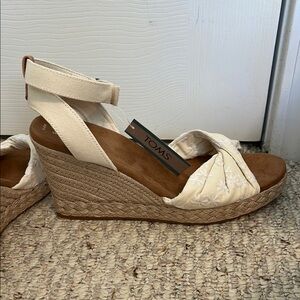 Toms Cream and Brown Espadrille Wedges